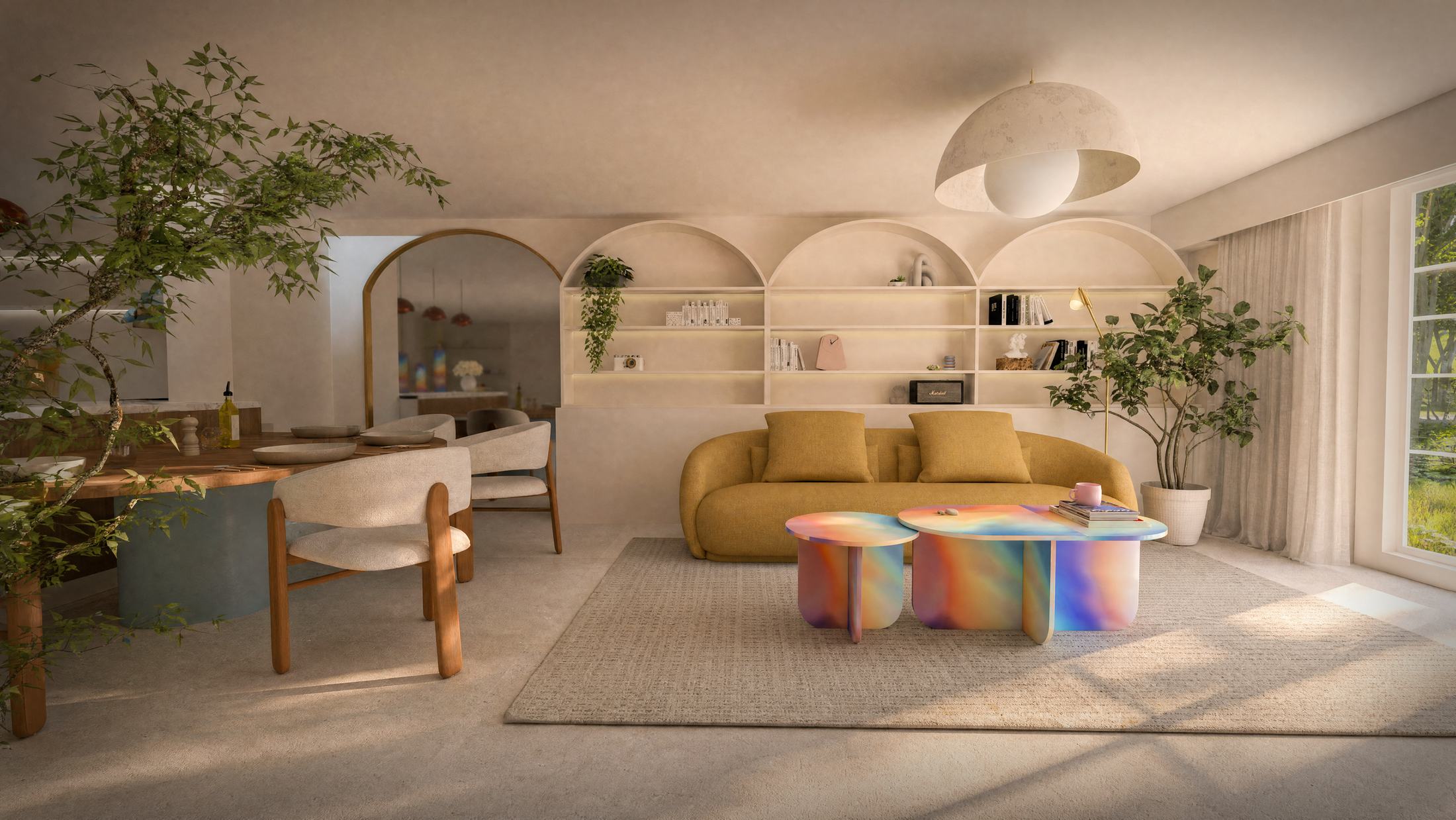 Céleste — séjour avec mobilier aux accents colorés