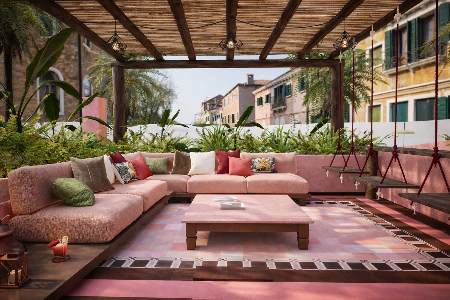 Edith — terrasse pergola, salon rose