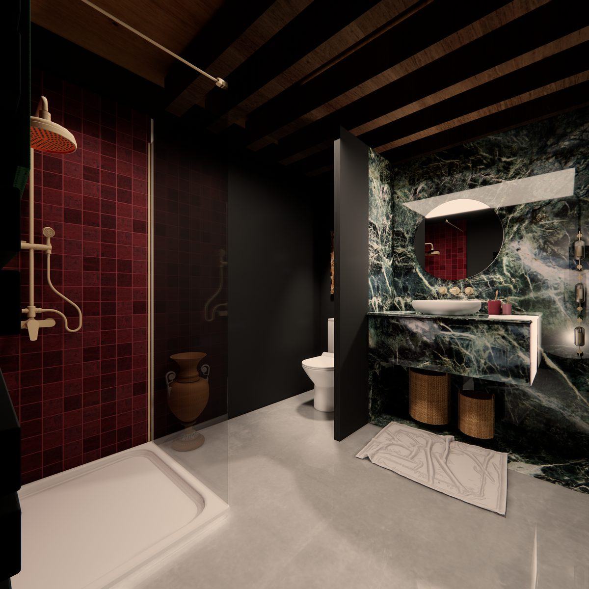 Salle de bain marsala & marbre